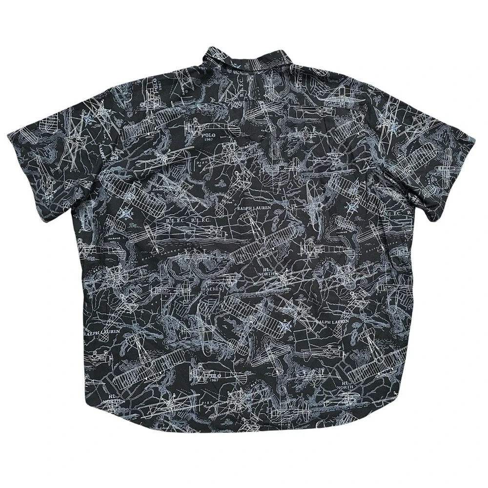 Polo Ralph Lauren 4XB Big & Tall Airplane Print Short‎ Sleeve Button Down Shirt